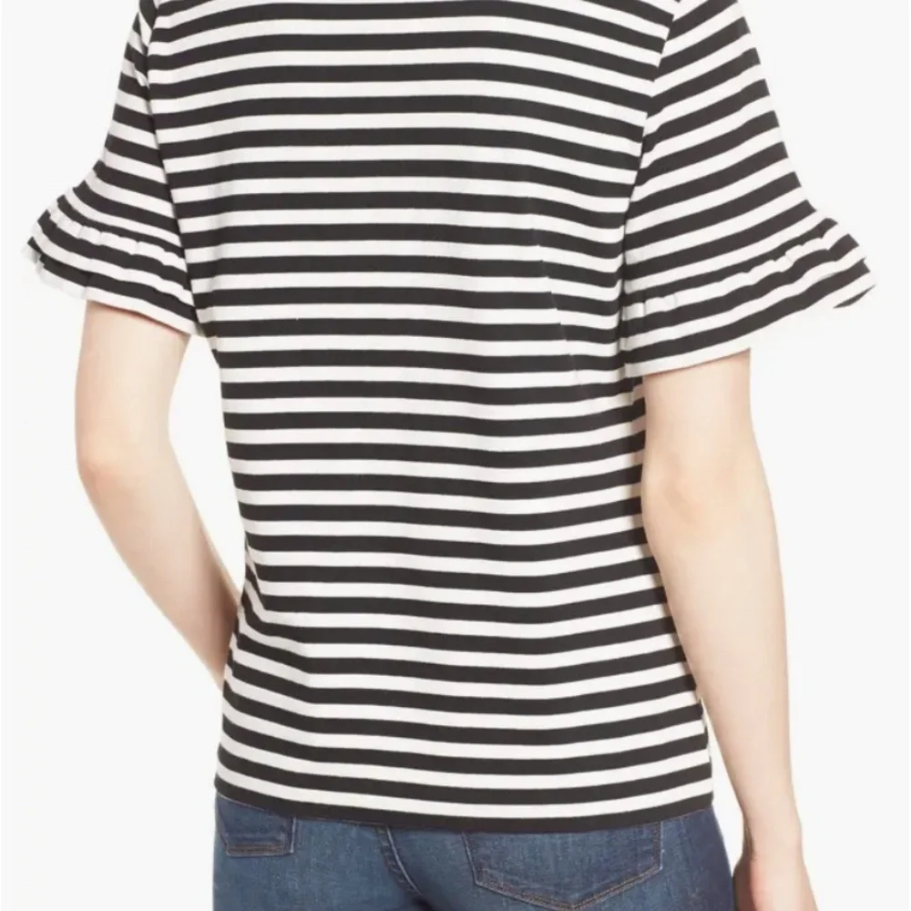 JCREW Ruffle Sleeve Tee In Black Cream